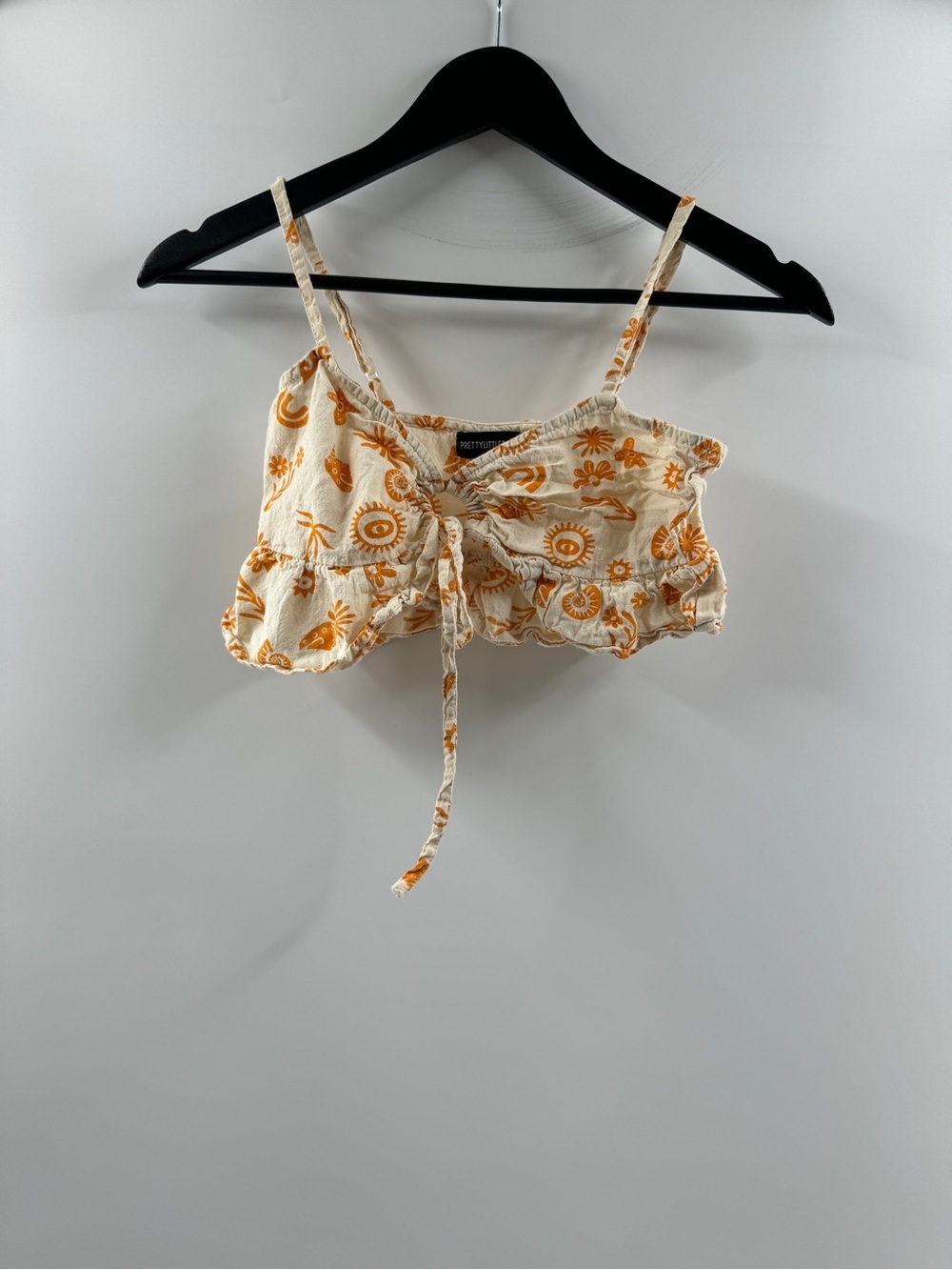 PrettyLittleThing Orange Print Tie Front Crop Top – Women's US 6